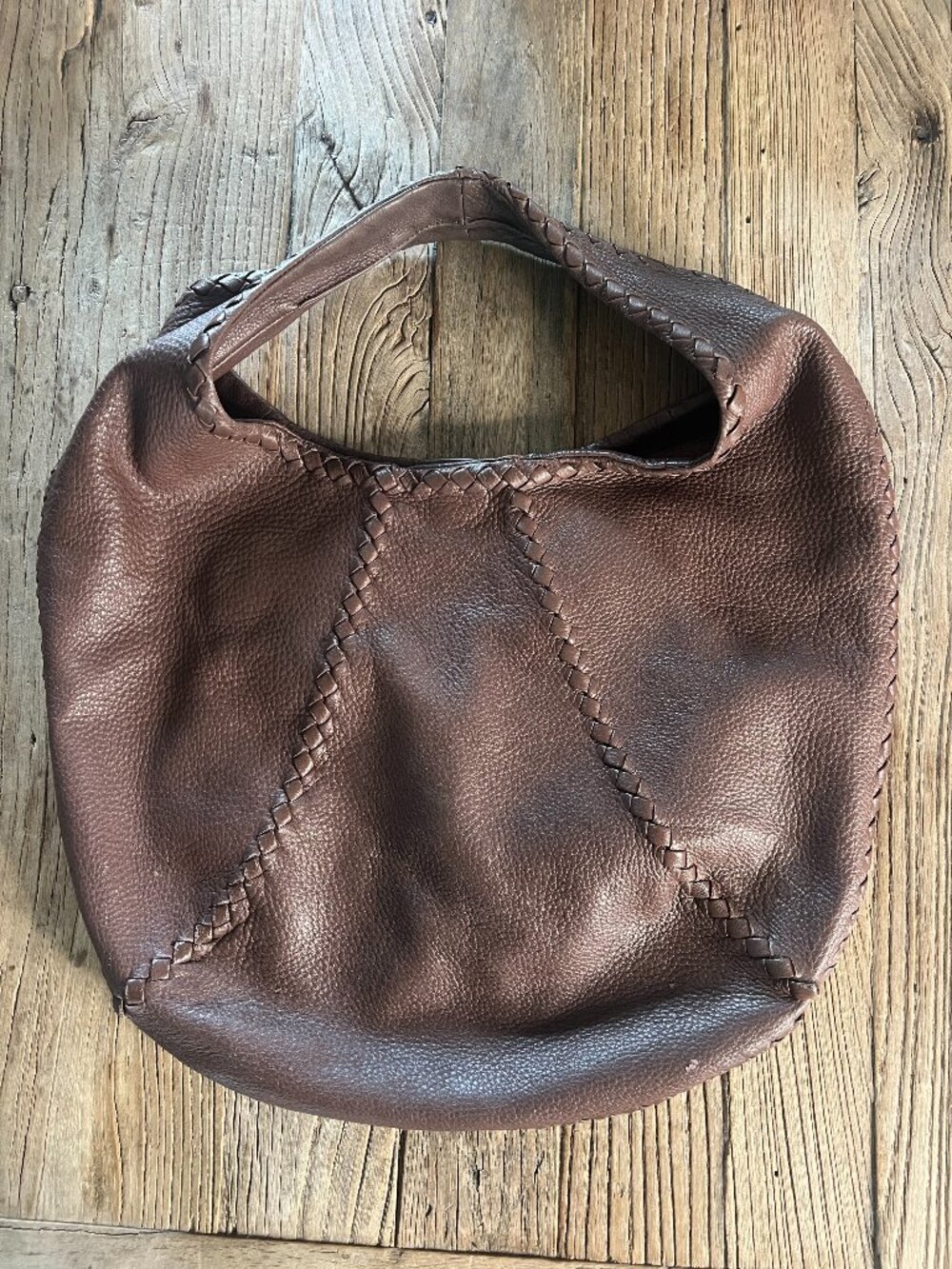 Bottega Veneta Large Brown Cervo Leather Hobo Intrecciato Trim Shoulder Bag